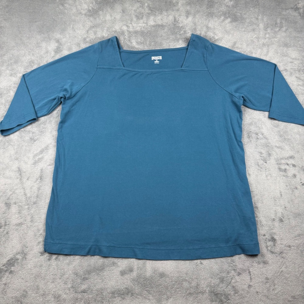 Duluth Trading Co Longtail T Shirt Womens 3X Teal Blue Square Neck 3/4 Sleeve